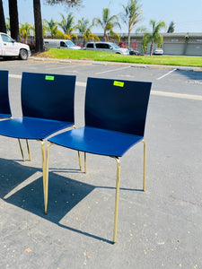 CB2 Slim Chair in Navy With Gold Legs