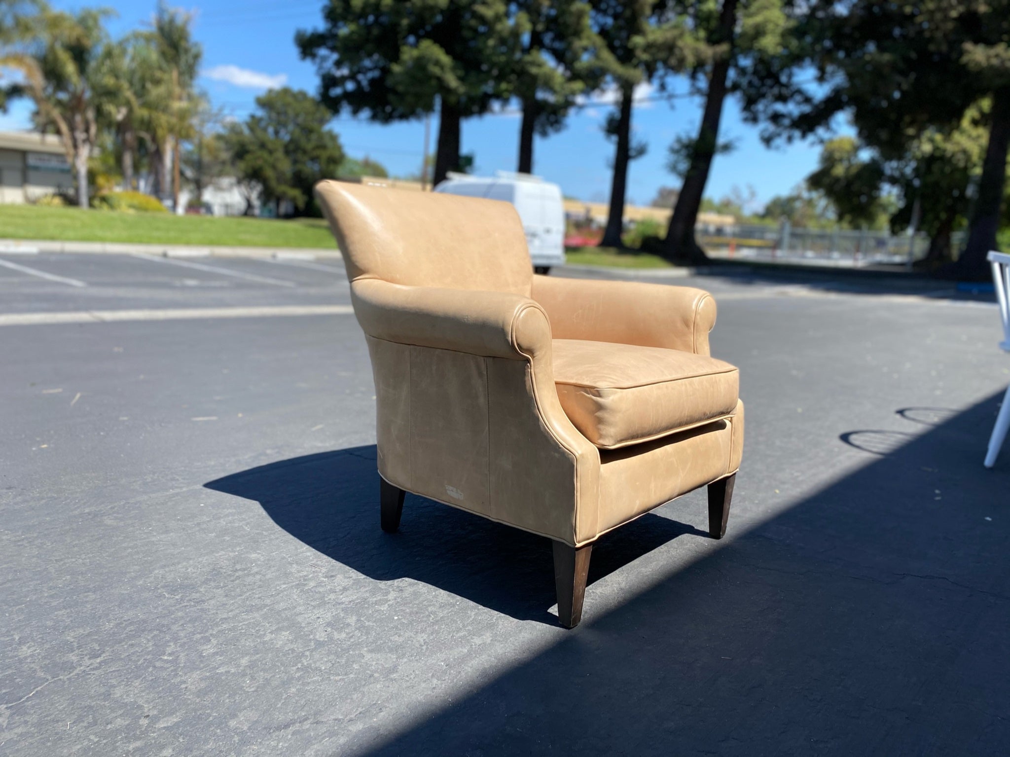 Crate Barrel Elyse Leather Arm Chair in Beige 123 Pivot