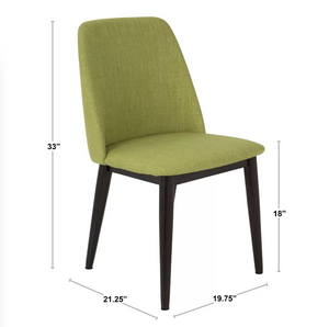 Upholstered Dining Chair in Green With Wooden Legs