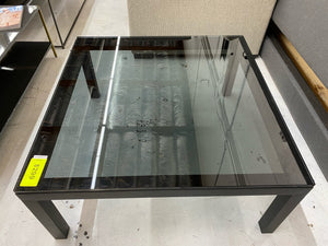 Crate & Barrel Parsons 36"x36" Tinted Glass Top + Dark Steel Base Square Coffee Table