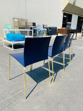 Load image into Gallery viewer, CB2 Slim Chair in Navy With Gold Legs
