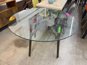 Crate & Barrel Belden Round Dining Table With Glass Top