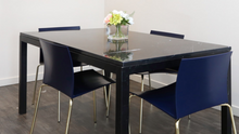 Load image into Gallery viewer, CB2 Slim Chair in Navy With Gold Legs
