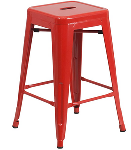 Red Metal Indoor-Outdoor Counter Height Stool