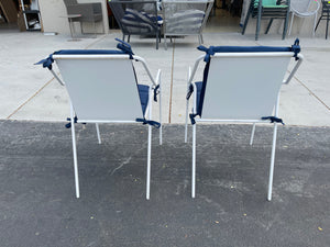 Navy Blue Cushion White Metal Outdoor Chair
