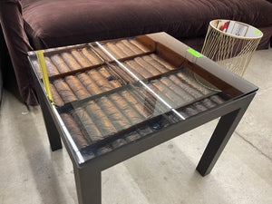 Crate & Barrel Parsons Clear Glass Top with Dark Steel Base End Table