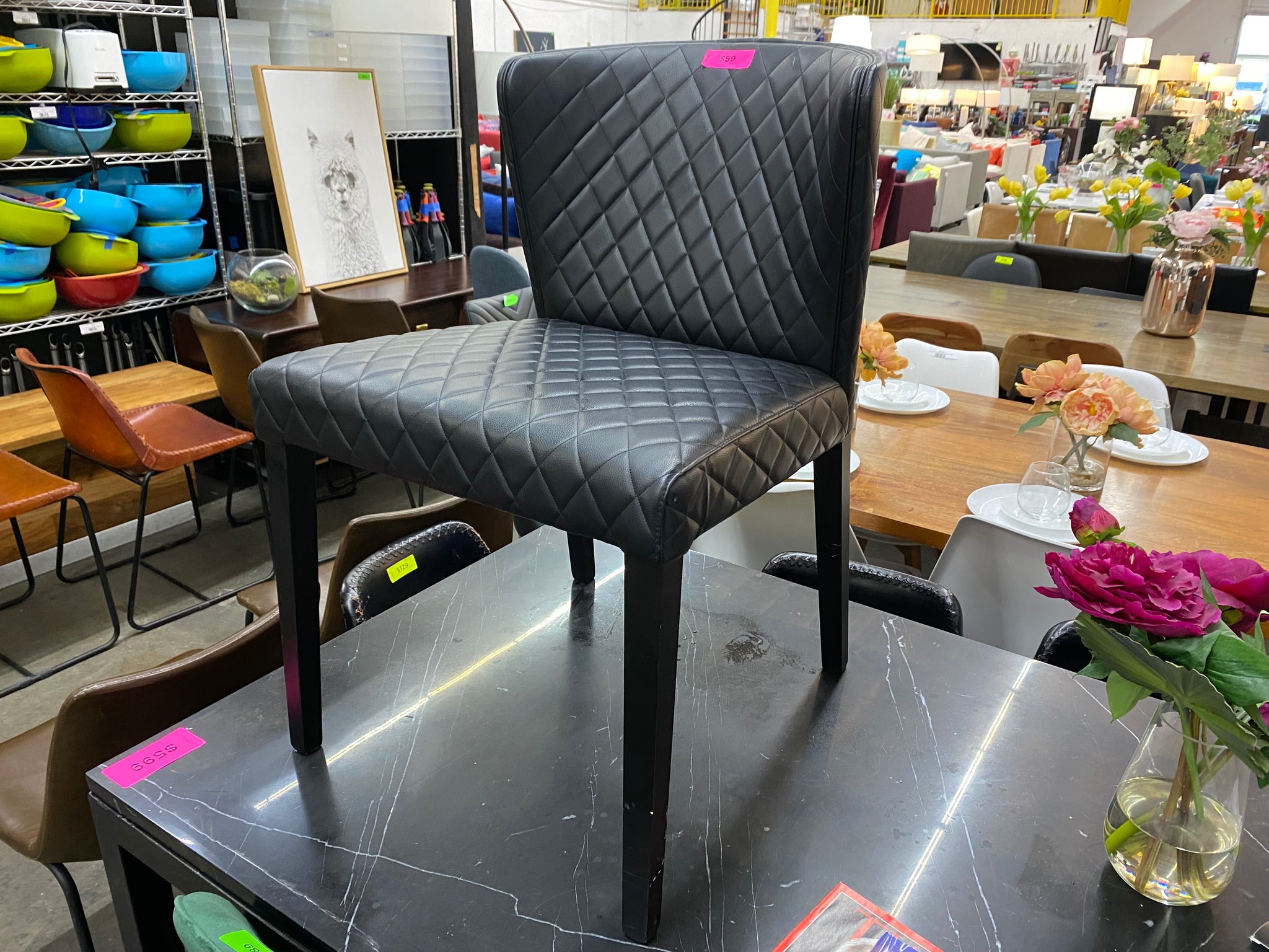 Black Contrast Stitch Leather Dining Chair Black